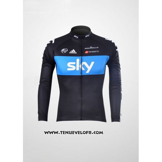 2012 Maillot Ciclismo Sky Noir et Azur Manches Longues et Cuissard